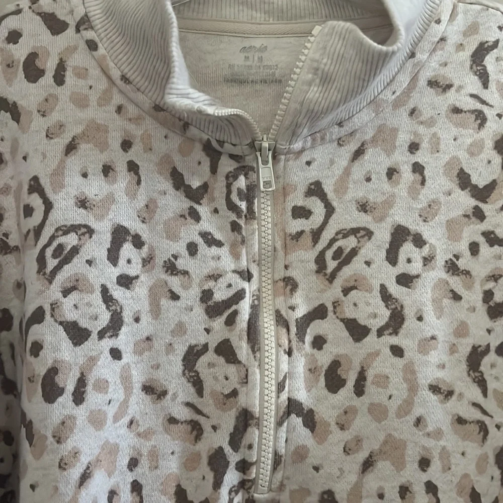 Aerie Oversized Good Vibes Animal Print Quarter Zip Sweatshirt | M
